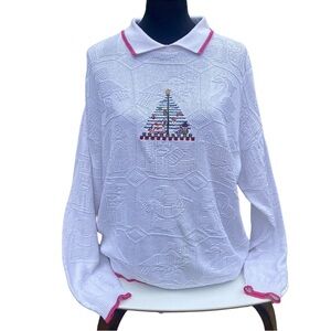 Vintage Cotton Harbor Christmas Sweater Womens Size Large Embroidered Holiday